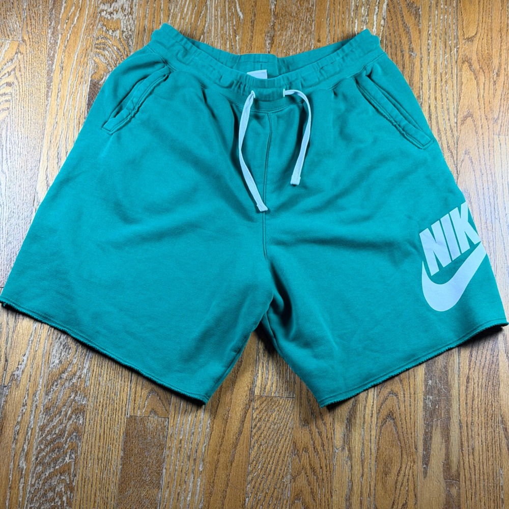 Nike Sportswear French Terry Shorts Green Futura Logo Raw Hem DX0502-365 Mens XL - Picture 1 of 11